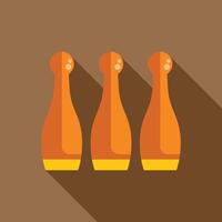 Three orange bowling pins standing in a row with long shadow vector