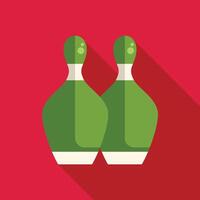 Two green bowling pins standing on red background vector