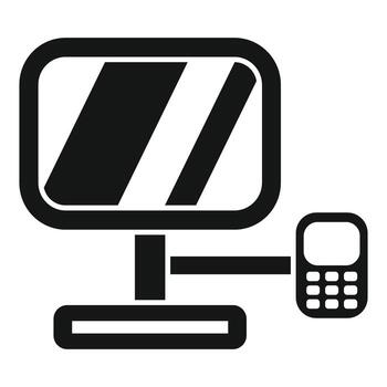 Computer connecting to mobile phone using cable icon vector