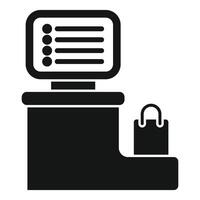 Self service checkout machine with shopping bag icon vector
