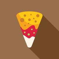 Triangular piece of pizza with melted cheese and tomato sauce drizzled with white sauce vector