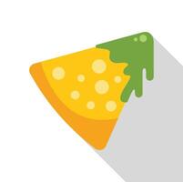 Single nacho chip is shown with melted cheese and guacamole on top vector