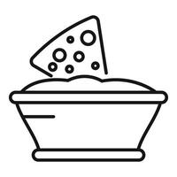 Line art style icon of a bowl of sauce with a nacho dipping in vector