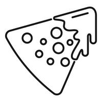 Delicious slice of pizza with melted cheese dripping line icon vector