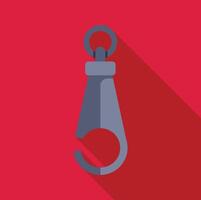 Metal carabiner with key ring hanging on red background with long shadow vector