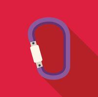 Purple carabiner is lying on a red background vector