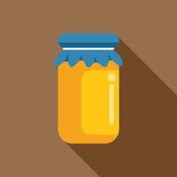 Glass jar with blue cap containing honey with long shadow vector