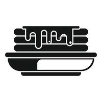 Stack of pancakes dripping with syrup on a plate icon vector