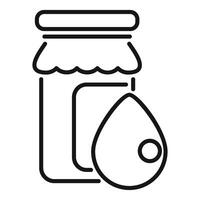 Glass jar with lid pouring liquid drop, minimalist icon of food storage and canning vector