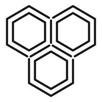 Three linked hexagons forming honeycomb structure icon vector