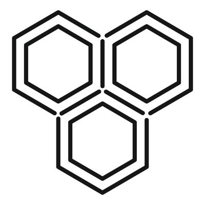 Three linked hexagons forming honeycomb structure icon