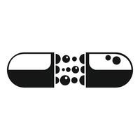Black open capsule icon showing dissolving medicine vector