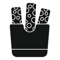 Black glyph style icon of three chocolate bars covered in sprinkles in a paper container vector