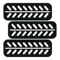 Stack of three tires for heavy duty vehicles presenting tread pattern vector