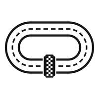 Oval race track with checkered finish line marking start of automobile competition vector