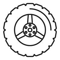 Big machine tire with metal disk and bolts is showing its tread for traction vector