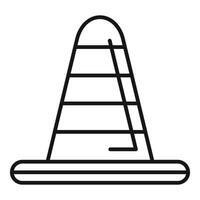 Striped traffic cone standing on white background outline icon vector