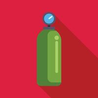 Green oxygen cylinder with pressure gauge displaying on red background vector
