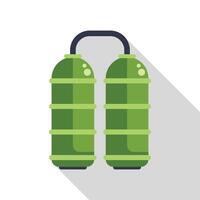 Green oxygen tanks for diving connected with a hose flat design icon vector