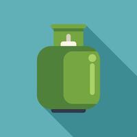 Green propane gas cylinder with long shadow on blue background vector