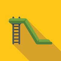Green playground slide with ladder is casting shadow on yellow wall vector
