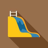Yellow water slide with blue water flowing down having ladder on top flat design icon vector