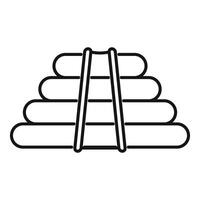 Wooden log pile forming a pyramid with a ladder in the middle for forestry or lumber industry vector