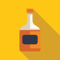Bottle of alcohol with blank label casting long shadow on yellow background vector