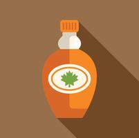 Glass bottle containing maple syrup with a maple leaf logo vector