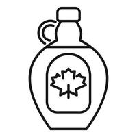 Glass jug of maple syrup with a maple leaf icon vector
