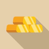 Three gold bars stacked with long shadow vector