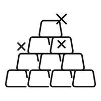 Gold bars forming a pyramid with cross marks representing loss of value vector