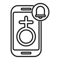 Smartphone showing female symbol with notification bell for dating app vector