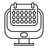 Menstrual cycle tracking app showing calendar with droplets on computer screen vector