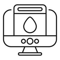 Computer showing water drop icon for online hydration tracker app vector