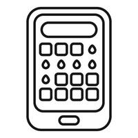 Smartphone showing a calculator app icon with buttons for numbers and water drops suggesting water consumption tracking vector