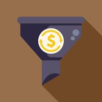Sales funnel converting traffic into money with dollar coin inside vector