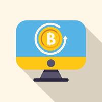 Desktop computer showing bitcoin cryptocurrency rotating with up arrow vector