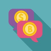 Bitcoin and dollar coins comparing values inside speech bubbles vector
