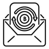 Bitcoin cryptocurrency rotating inside mail envelope icon vector