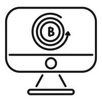 Computer showing bitcoin cryptocurrency rotating with up arrow vector