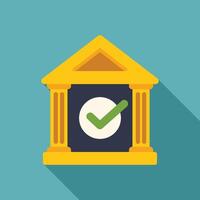Bank icon showing check mark representing successful transaction vector