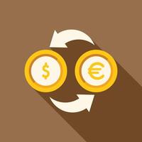 Currency exchange showing dollar to euro with white arrows exchanging vector