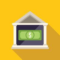 Bank building displaying dollar bill finance icon vector