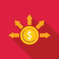 Dollar coin with arrows pointing outward representing investment portfolio diversification vector