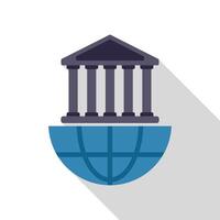 Ancient greek style building standing on half of planet earth with long shadow vector