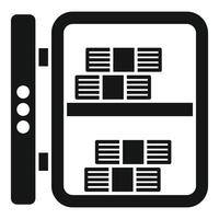 Open safe with money stacks icon, simple style vector