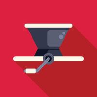 Manual coffee grinder with a long shadow on a red background vector