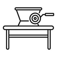 Vintage manual meat grinder standing on a table for home meat processing vector