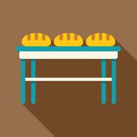 Bakery table displaying freshly baked bread loaves in a row vector
